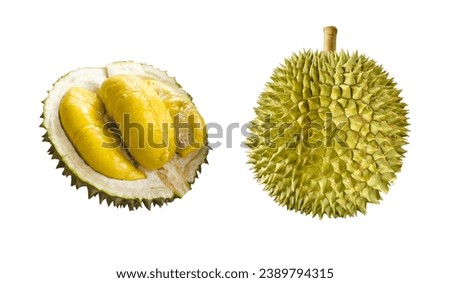 King of fruits, Durian fruit set isolated on white background Royalty-Free Stock Photo #2389794315
