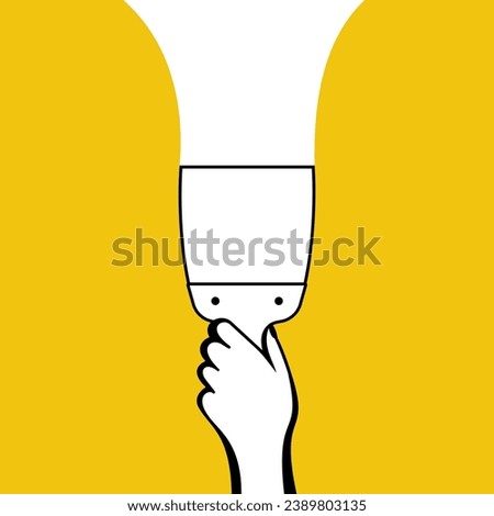 The builder holds a construction spatula in hand. Putty knife in the hand of a home master. Cement trowel. Construction and repair. Apply plaster or putty. Vector illustration flat design. 