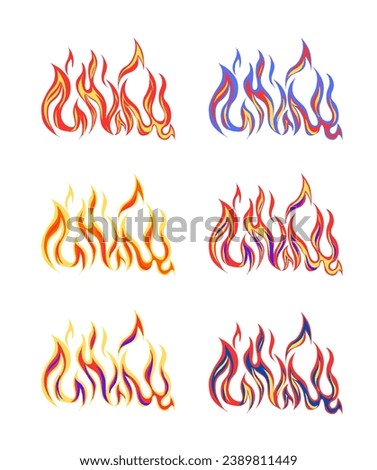 Set of Fire flame effect, vector, illustration 