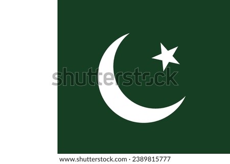 The flag of Pakistan. The official ratio. Flag icon. Standard color. Standard size. A rectangular flag. Computer illustration. Digital illustration. Vector illustration.