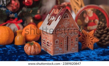 Magic Christmas time illustration. Decoration of warm elements, New Year Candles at home