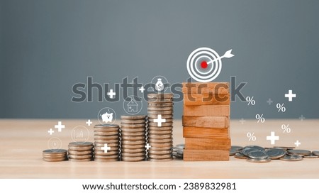 Profit growth, financial growth targets investment ratios of funds stocks, banks alternative results of savings deposits and pensions Increase investment percentage loan house and land refinance Royalty-Free Stock Photo #2389832981