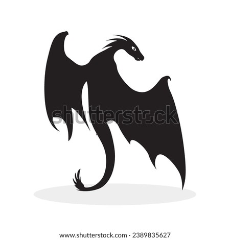Silhouette of a mythic dragon, an isolated figure from folklore boasting a majestic tail and flowing mane. 