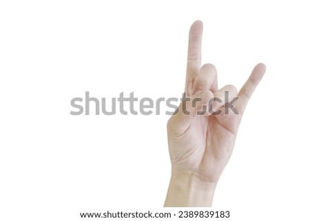 human hand and finger make corna symbol for protection on white background