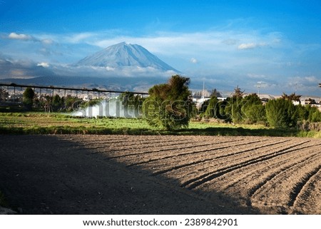 Country side picture of Arequipa with volcano misti on the background.