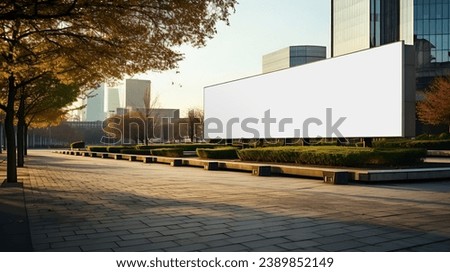 Empty billboard outdoor mockup in city center uptown sidewalk  Royalty-Free Stock Photo #2389852149