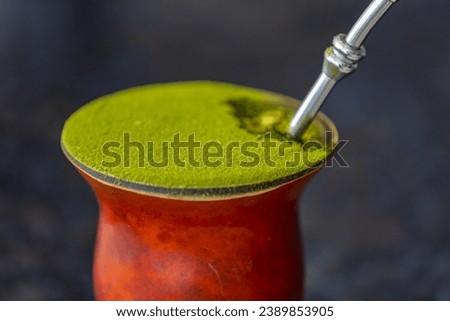 Traditional Brazilian chimarrão, a typical drink from the south of the country, served in a "cuia de porongo". (Ilex paraguariensis)
