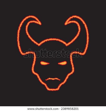 Angry devil head with big horns on ough outline style. Vector illustration for tshirt, website, print, clip art, poster and print on demand merchandise.