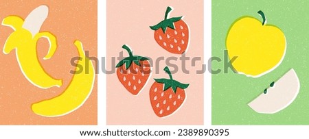 Hand Made, retro style fruit illustration with retro print effect