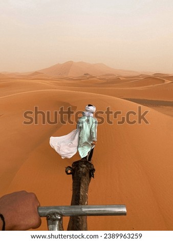 The desert is an arid geographical area characterized by scarcity of rainfall, may have a rainfall of less than 25 mm per year, and therefore the weather conditions are hostile to animal and plant lif Royalty-Free Stock Photo #2389963259