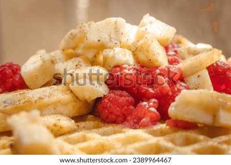 fresh waffles with fruit and cinnamon
