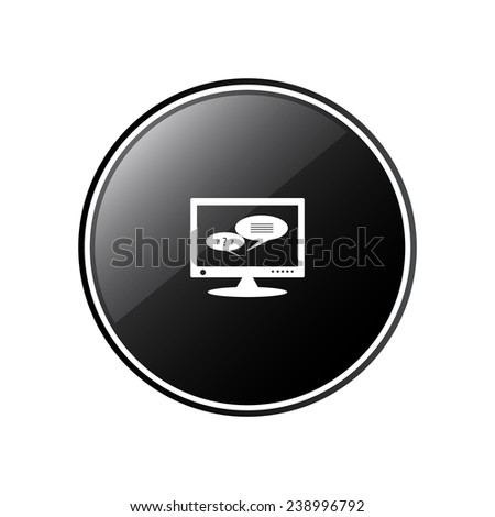 chat via computer round black glossy button for the site, vector, EPS 10