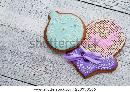 Christmas homemade gingerbread cookies on wooden background