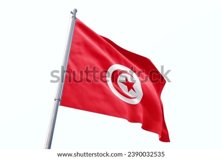 Waving flag of Tunisia in white background. Tunisia flag for independence day. The symbol of the state on wavy fabric.