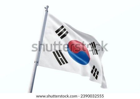 Waving flag of South Korea in white background. South Korea flag for independence day. The symbol of the state on wavy fabric. Royalty-Free Stock Photo #2390032555