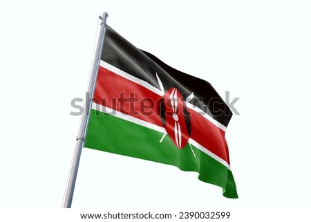 Waving flag of Kenya in white background. Kenya flag for independence day. The symbol of the state on wavy fabric.