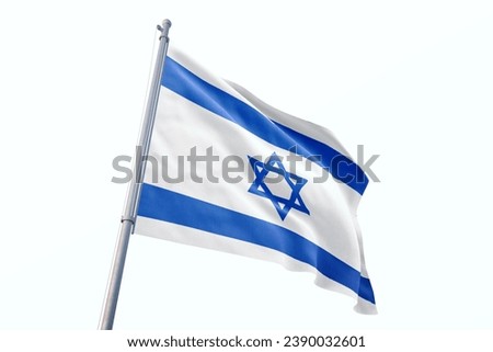 Waving flag of Israel in white background. Israel flag for independence day. The symbol of the state on wavy fabric. Royalty-Free Stock Photo #2390032601