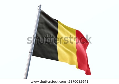Waving flag of Belgium in white background. Belgium flag for independence day. The symbol of the state on wavy fabric. Royalty-Free Stock Photo #2390032641