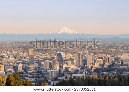 Portland Town Overview with Mt. Hood
