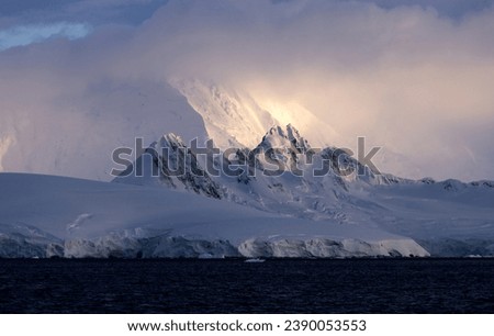 Antarctica peninsula, snow mountain and penguins