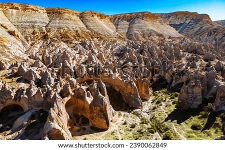 View of Zelve Valley in Cappadocia, Turkey. UNESCO World Heritage Site. Royalty-Free Stock Photo #2390062849