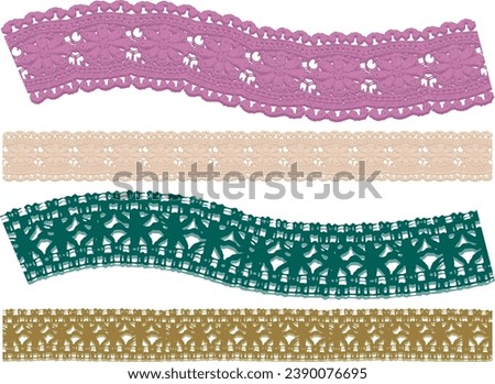 SET OF DECORATIVE EMBROIDERY LACE TRIM USED FOR WOMEN AND GIRLS APPAREL DRESSES TOPS AND ACCESSORIES FASHION DESIGN VECTOR ILLUSTRATION