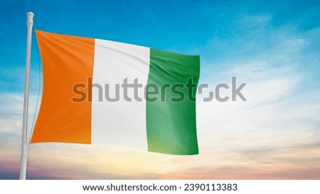 Map and national flag of Ivory Coast - Drapeau la Cote dIvoire Royalty-Free Stock Photo #2390113383