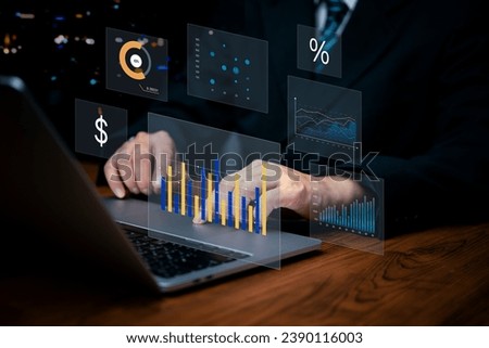 Marketing automation Finance ROI Return On Investment with Business Technology Analysis and KPI Metrics Digital Marketing Data Graph Strategy Target Royalty-Free Stock Photo #2390116003