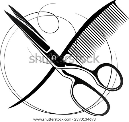 Scissors and comb unique hair stylist design. Beauty salon and hair salon sign
