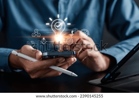 Quick tips for smart creative. light bulb and idea, working Creativity, Creative for new innovation with energy and power, growth and success development. Royalty-Free Stock Photo #2390145255
