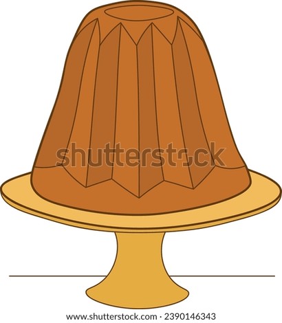 Classic italian pandoro on plate, christmas cake drawing. Colorful vector illustration with outline