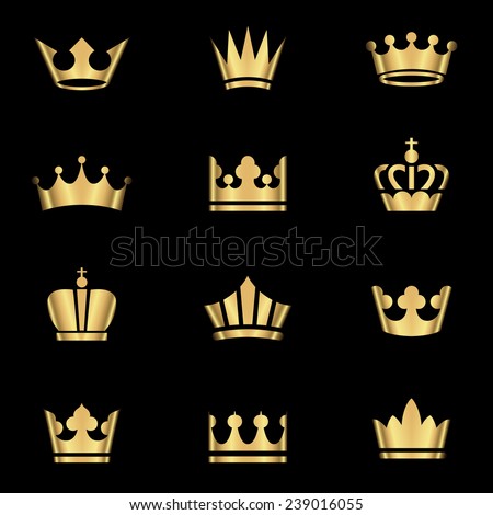 Gold Crowns Set - Set of gold crowns icons.  Colors in gradients are global, so they can be changed easily.  Each element is grouped individually for easy editing.