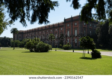 Gardens of the Capodimonte forest with the Royal Palace Royalty-Free Stock Photo #2390162547