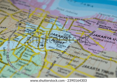close up of central jakarta city on map Royalty-Free Stock Photo #2390164303