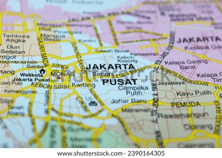 close up of central jakarta city on map Royalty-Free Stock Photo #2390164305