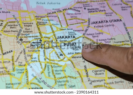 close up of central jakarta city on map Royalty-Free Stock Photo #2390164311