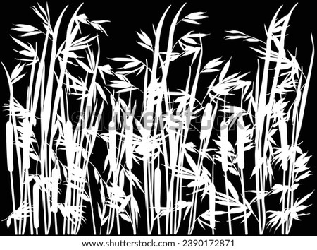 illustration with wild cereal white silhouettes isolated on black background
