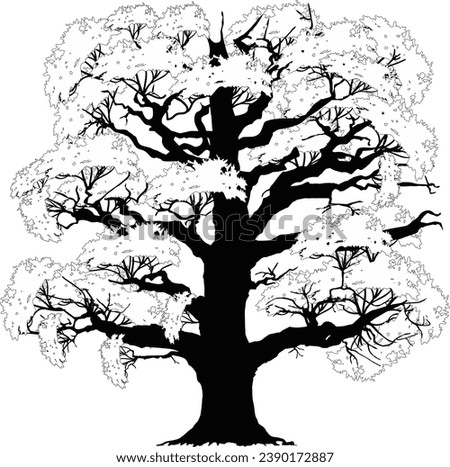 illustration wth large tree isolated on white background