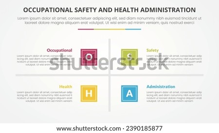 osha The Occupational Safety and Health Administration template infographic concept for slide presentation with square base and cross line center 4 point list with flat style