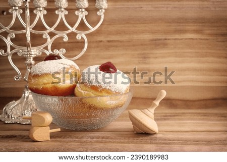 Religion image of jewish holiday Hanukkah background with menorah (traditional candelabra)