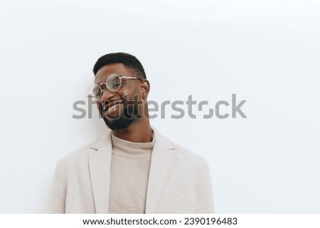 man stylish portrait style african american model african beige black fashion jacket Royalty-Free Stock Photo #2390196483