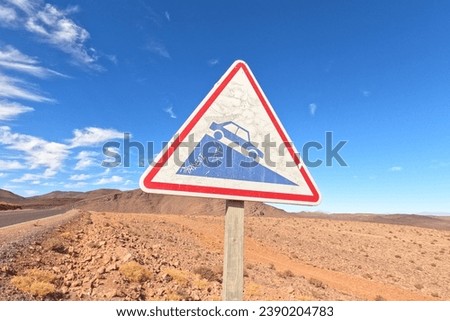 Slope Sign in the Desert, Downhill Sign, Downhill Road Sign