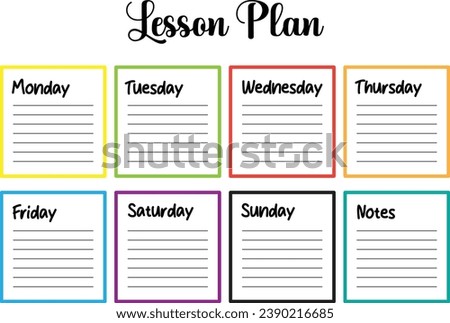 A vibrant notepad template for organizing weekly lesson plan on white background
