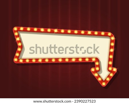 Retro Lightbox in Curved Arrow Shape Pointing Down Template With Red Border Royalty-Free Stock Photo #2390227523