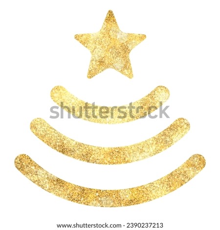 Golden sign wi-fi in the form of a Christmas tree with star. Isolated illustration on white background. Clipart drawing