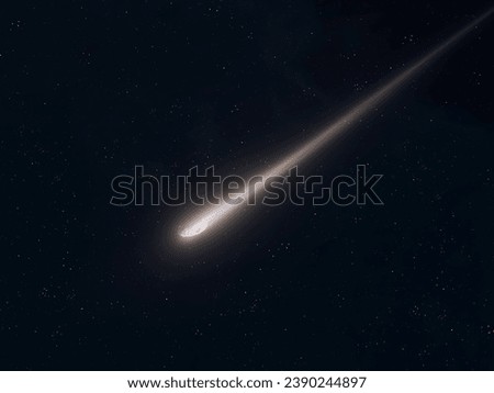 A bright flash of a falling meteor. Single shooting star. Trail from a burning meteorite.