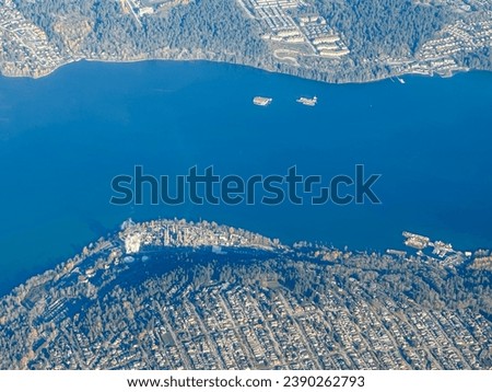 Vancouver, BC - November 16, 2023: Aerial views of Burrard Inlet and Indian Arm in the BC Lower Mainland
