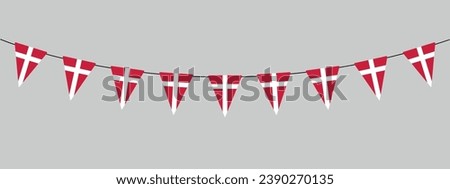 Denmark bunting garland, string of triangular flags, Danish National holiday, retro style vector decorative element Royalty-Free Stock Photo #2390270135