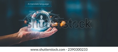 Entrepreneurs utilize Internet and advanced AI technology for seamless translation in virtual reality, supporting multiple languages like English, Chinese, and Russian Royalty-Free Stock Photo #2390300233