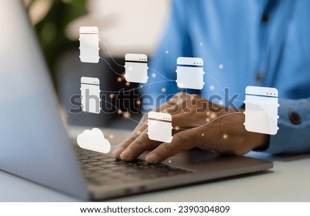 Human use laptop process with workflows, flowchart, programmer process software development flowchart diagram for business, business work management organization processing, automation flowchart  Royalty-Free Stock Photo #2390304809